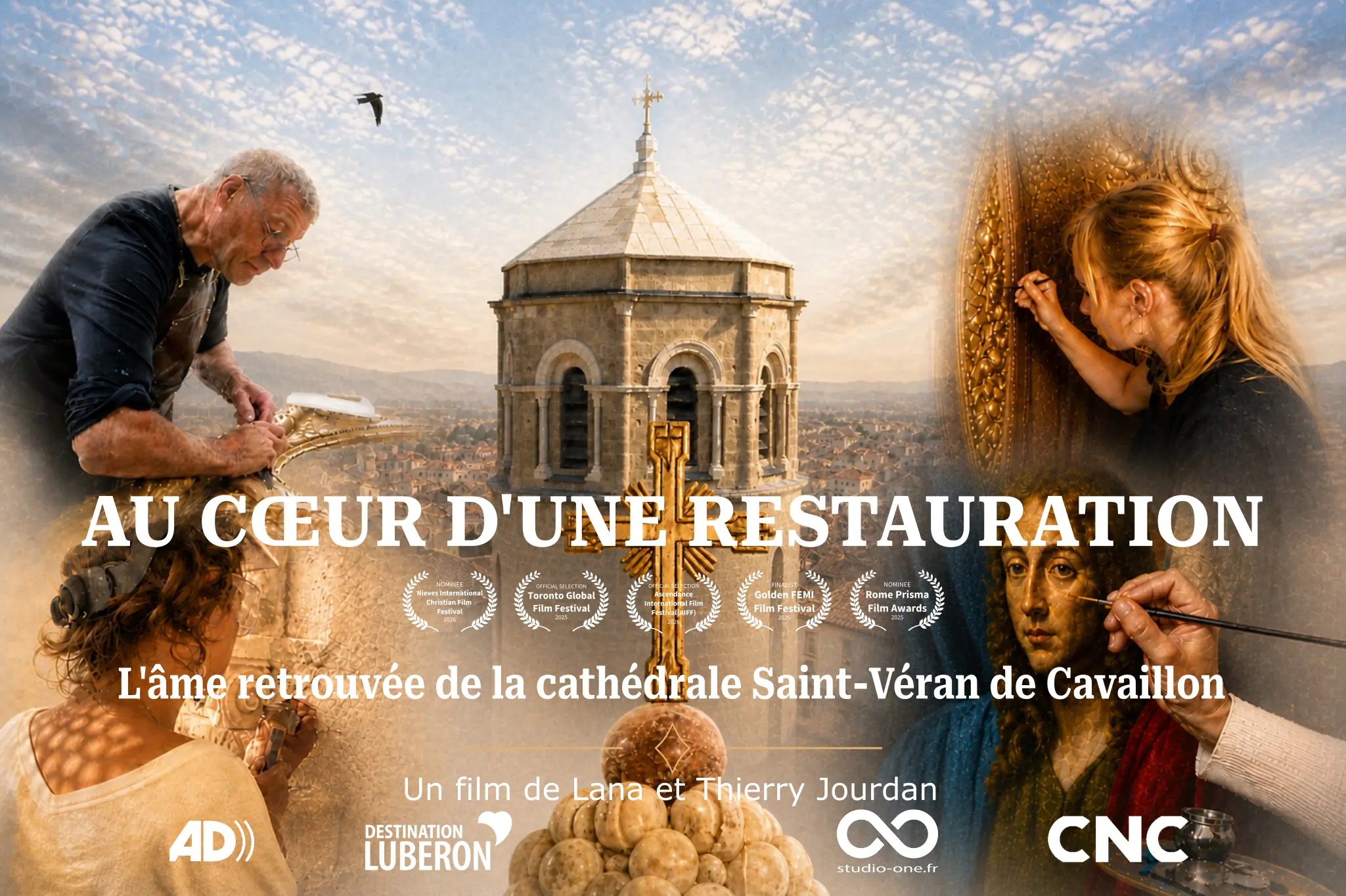 affiche au coeur dune restauration artisans travaillent sur cathedrale
